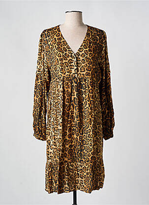 Robe mi-longue coupe fluide manches longues marron EVA KAYAN femme