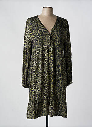 Robe mi-longue imprimé fantaisie manches longues vert EVA KAYAN femme