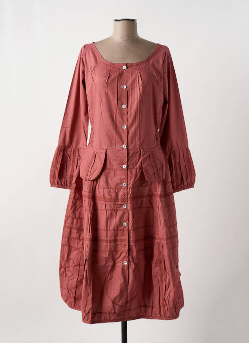 Robe mi-longue rouge NID D'ABEILLE pour femme