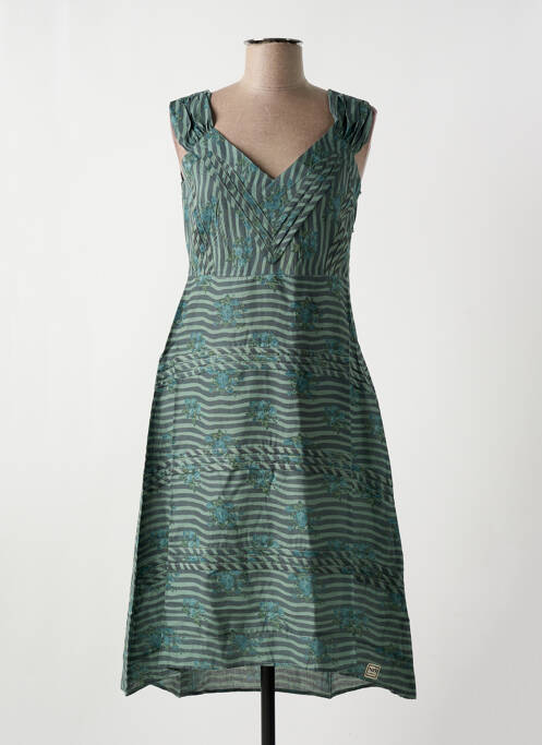 Robe mi-longue vert NID D'ABEILLE pour femme