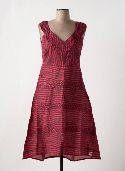 Robe mi-longue rouge NID D'ABEILLE pour femme
