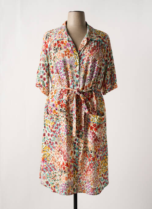 Robe mi-longue imprimé fleurs manches courtes orange JEAN MARC PHILIPPE femme