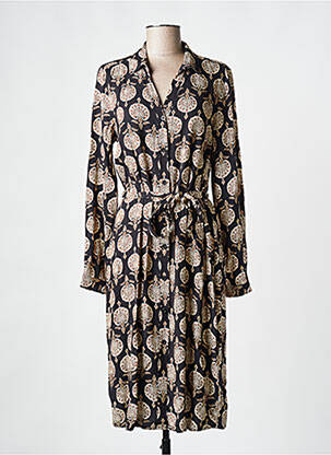 Robe mi-longue imprimé fantaisie manches longues noir GEISHA femme