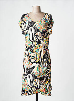 Robe mi-longue imprimé fleurs manches courtes noir GEISHA femme