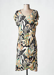 Robe mi-longue imprimé fleurs manches courtes noir GEISHA femme