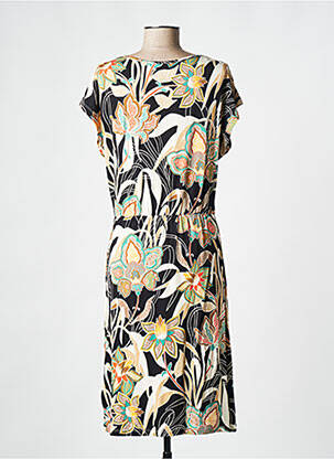 Robe mi-longue imprimé fleurs manches courtes noir GEISHA femme