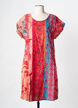 Robe mi-longue imprimé fantaisie manches courtes rouge ORIENTIQUE NATURALLY femme