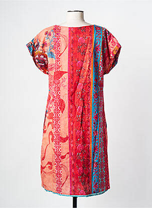 Robe mi-longue imprimé fantaisie manches courtes rouge ORIENTIQUE NATURALLY femme