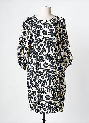 Robe mi-longue imprimé fleurs manches 3/4 noir GEISHA femme