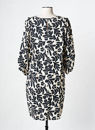 Robe mi-longue imprimé fleurs manches 3/4 noir GEISHA femme