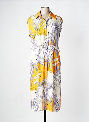 Robe mi-longue coupe fluide manches courtes jaune SCORZZO femme