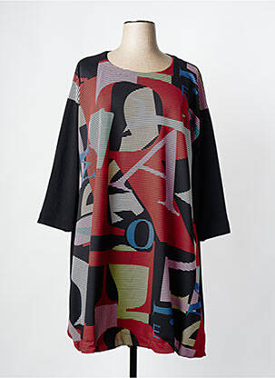 Robe mi-longue imprimé fantaisie manches longues noir FRANCK ANNA femme