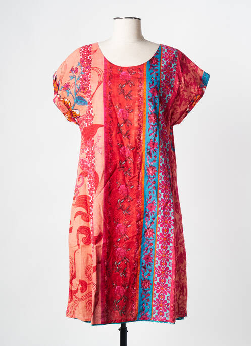 Robe mi-longue imprimé fantaisie manches courtes rouge ORIENTIQUE NATURALLY femme