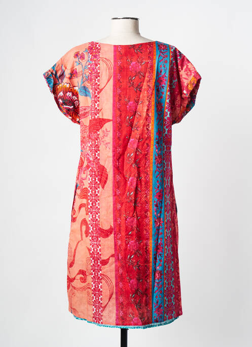 Robe mi-longue imprimé fantaisie manches courtes rouge ORIENTIQUE NATURALLY femme