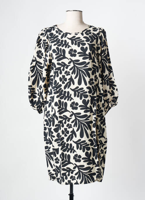 Robe mi-longue imprimé fleurs manches 3/4 noir GEISHA femme