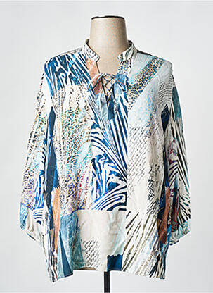 Blouse tissage popeline manches 3/4 bleu KARIN HERTZ femme
