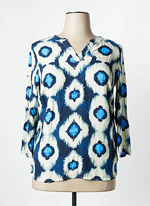 Blouse tissage popeline manches 3/4 bleu SIGNE NATURE femme