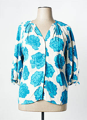 Chemisier imprimé fleurs manches 3/4 bleu FABIENNE CHAPOT femme