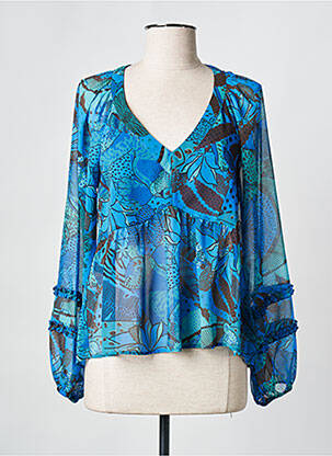 Blouse légère et transparente manches longues bleu EVA KAYAN femme