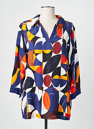 Blouse tissage popeline manches 3/4 bleu CHRISTINE LAURE femme