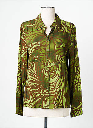 Chemisier tissage crêpe manches longues vert SIGNE NATURE femme