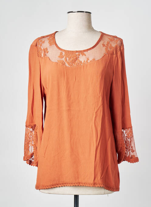 Blouse fermeture boutonnée au dos manches 3/4 marron CREAM femme