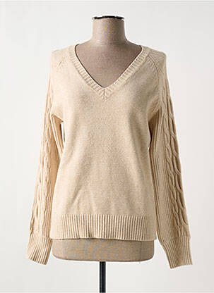 Pull tissage chiné manches longues beige MARINA V femme