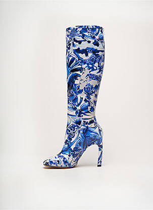 Bottes matière lisse talon haut de 10cm et plus bleu DRIES VAN NOTEN femme