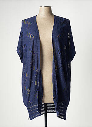 Gilet manches courtes maille ajourée bleu GABRIELLE femme