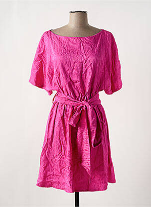 Robe mi-longue tissage crêpe manches courtes rose ASTRID BLACK LABEL femme