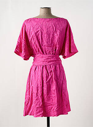 Robe mi-longue tissage crêpe manches courtes rose ASTRID BLACK LABEL femme