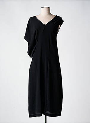 Robe mi-longue tissage crêpe manches courtes noir CREA CONCEPT femme