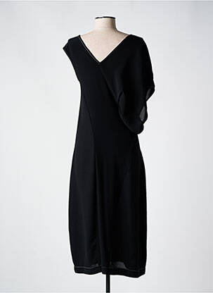 Robe mi-longue tissage crêpe manches courtes noir CREA CONCEPT femme