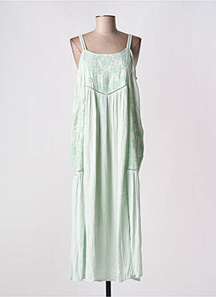 Robe longue tissage crêpe sans manche vert YAATRA femme