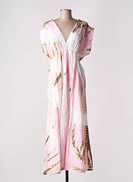 Robe longue imprimé fantaisie manches courtes rose YAATRA femme