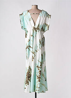 Robe longue imprimé fantaisie manches courtes vert YAATRA femme