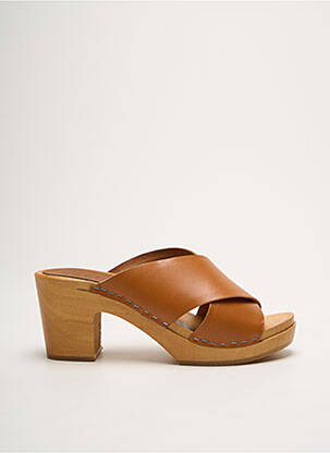 Mules/sabots matière lisse talon de 4 à 6cm marron HOOF femme
