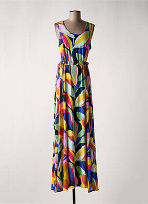 Robe longue imprimé fantaisie sans manche jaune MD'M femme