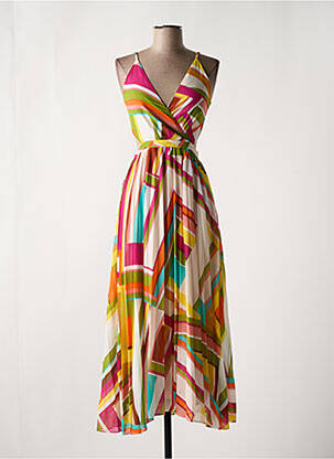Robe longue imprimé fantaisie sans manche jaune SUNCOO femme