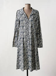 Robe mi-longue imprimé fleurs manches longues blanc KALI YOG femme