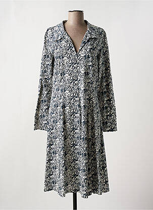 Robe mi-longue imprimé fleurs manches longues blanc KALI YOG femme