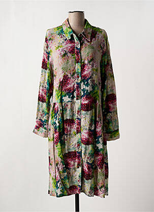 Robe mi-longue imprimé fantaisie manches longues vert MADE IN SENS femme