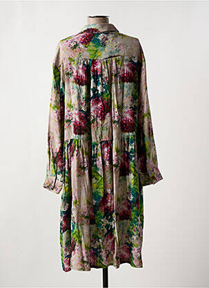 Robe mi-longue imprimé fantaisie manches longues vert MADE IN SENS femme