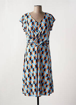 Robe mi-longue imprimé fantaisie manches courtes bleu MD'M femme