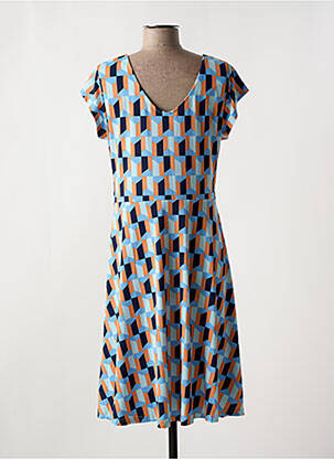 Robe mi-longue imprimé fantaisie manches courtes bleu MD'M femme