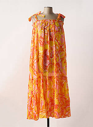Robe longue manches bretelles ajustables fines bretelles orange L'ATELIER D'ANNA femme