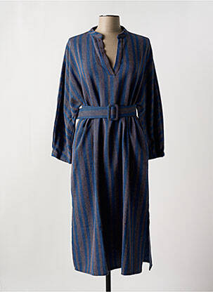 Robe mi-longue manches longues manches longues bleu MOMENT femme