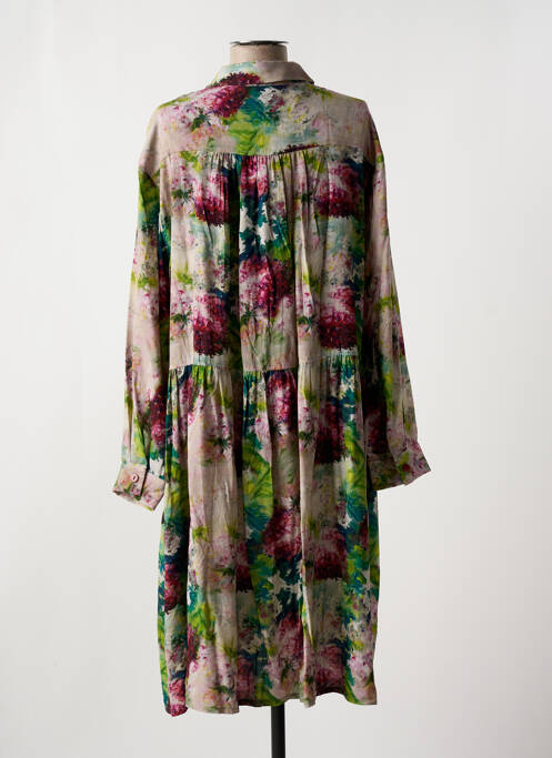 Robe mi-longue imprimé fantaisie manches longues vert MADE IN SENS femme