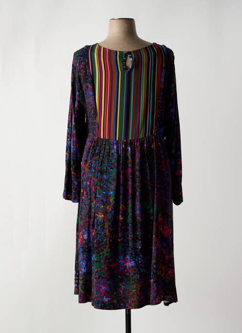 Robe mi-longue imprimé fantaisie manches longues violet MADE IN SENS femme