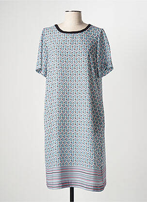 Robe mi-longue imprimé fantaisie manches courtes bleu THEL ELEGANCE femme
